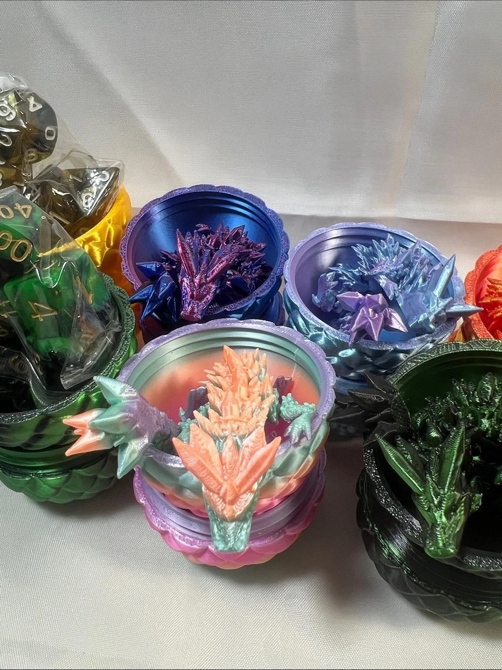 Assorted Metallic Dragon Scale Dice Containers - Multicolor